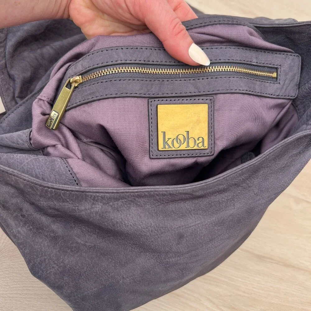 Kooba MEG Genuine Washed Leather Shoulder Bag Hinge Cutout Strap in Lavender